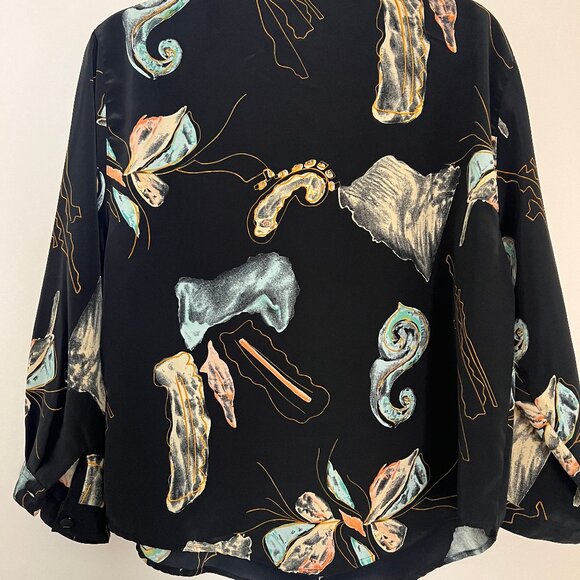 New Fast Vintage Silk Blouse Quarter Lenght Abstract Floral EU 42 - Picture 3 of 7